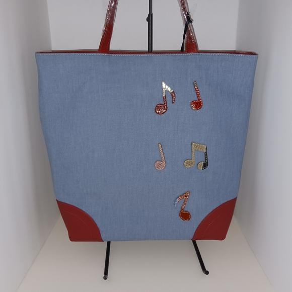 Sharif Animal Melange Denim & Leather Patchwork Tote with Cosmetic Bag, NWT - Picture 4 of 13